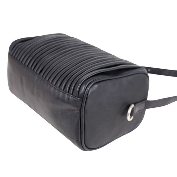 Topshop BLACK GENUINE LEATHER RUFFLE ZIP TOP HOBO SHOULDER BAG HANDBAG PURSE - Picture 7 of 14